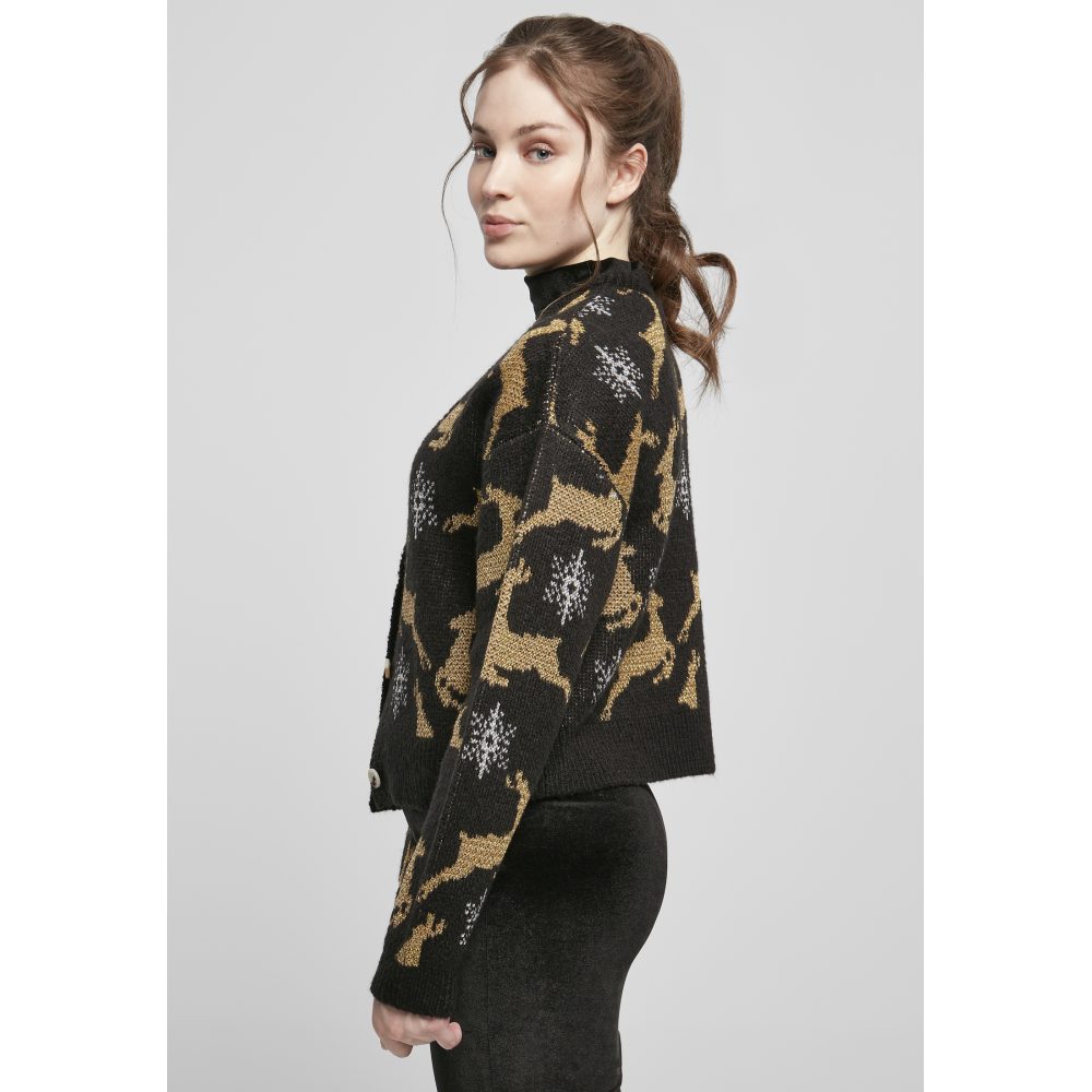 Urban Classics - Short Oversized Christmas Cardigan - Zwart/Goudkleurig